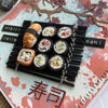 Ručně vyrobené přáníčko se sushi z polymeru