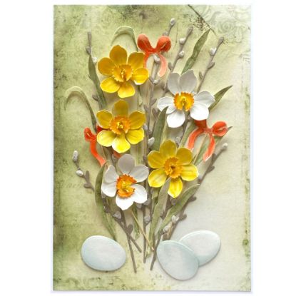 Jarní a velikonoční přáníčko s kyticí narcisů